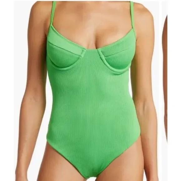 kulani kinis Ribbed Underwire One-Piece Swimsuit in Green Size Small Women’s - Picture 2 of 7